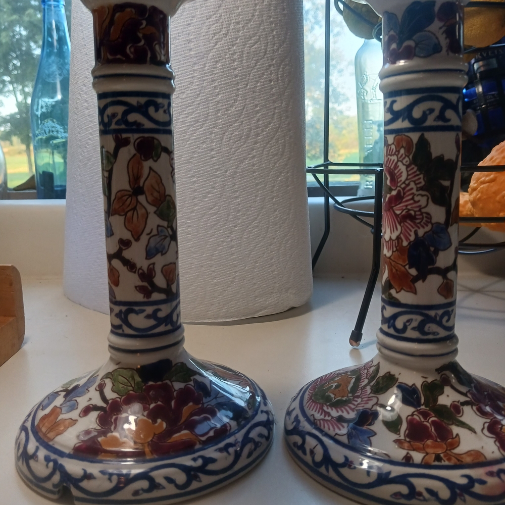 Vintage Gien Faience Candle Holders